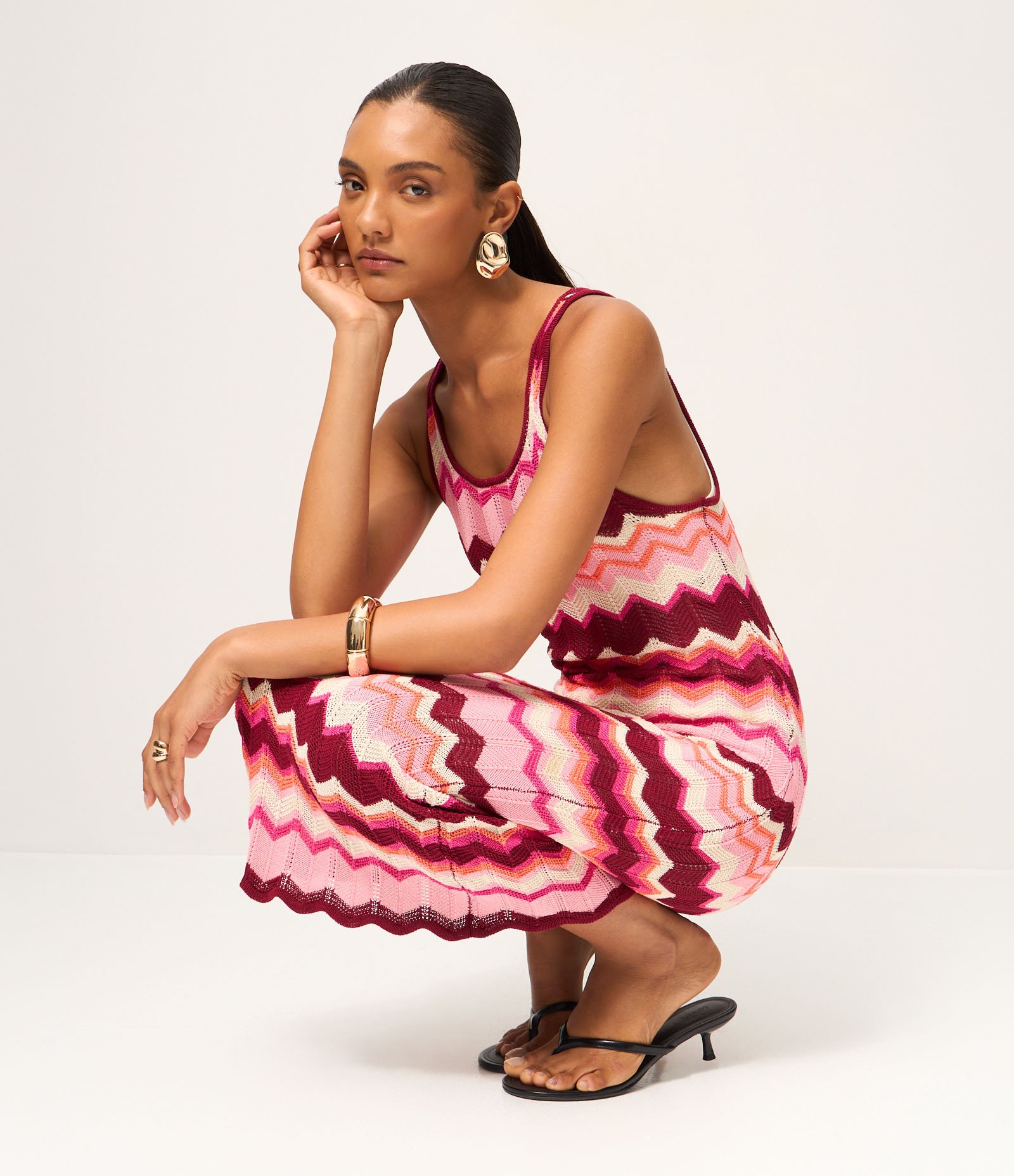 Vestido Long Midi em Tricô com Listras Zigue e Zague de Jacquard Multicores 4