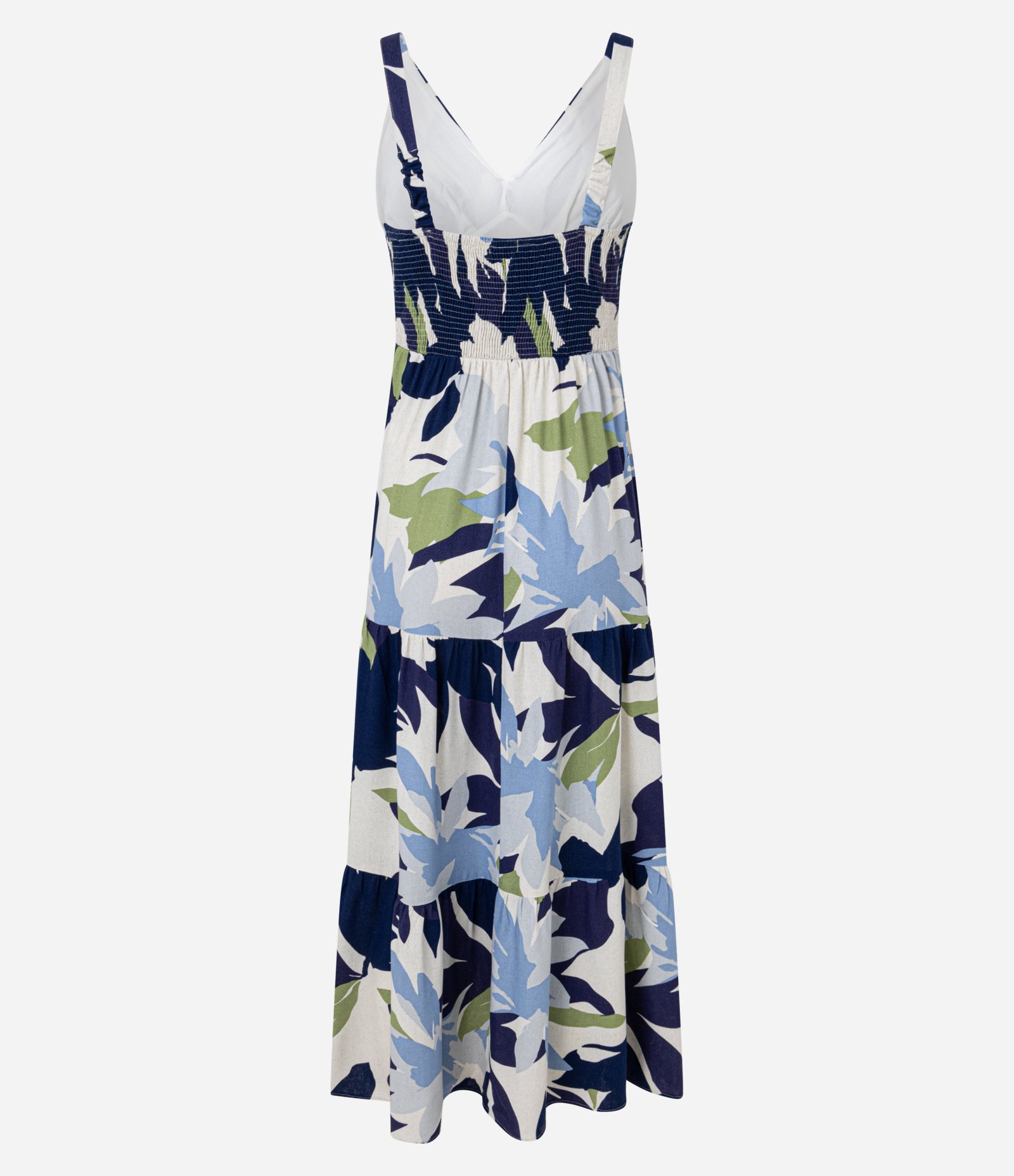 Vestido Midi em Viscolinho com Decote V e Estampa Folhagem Multicores 2