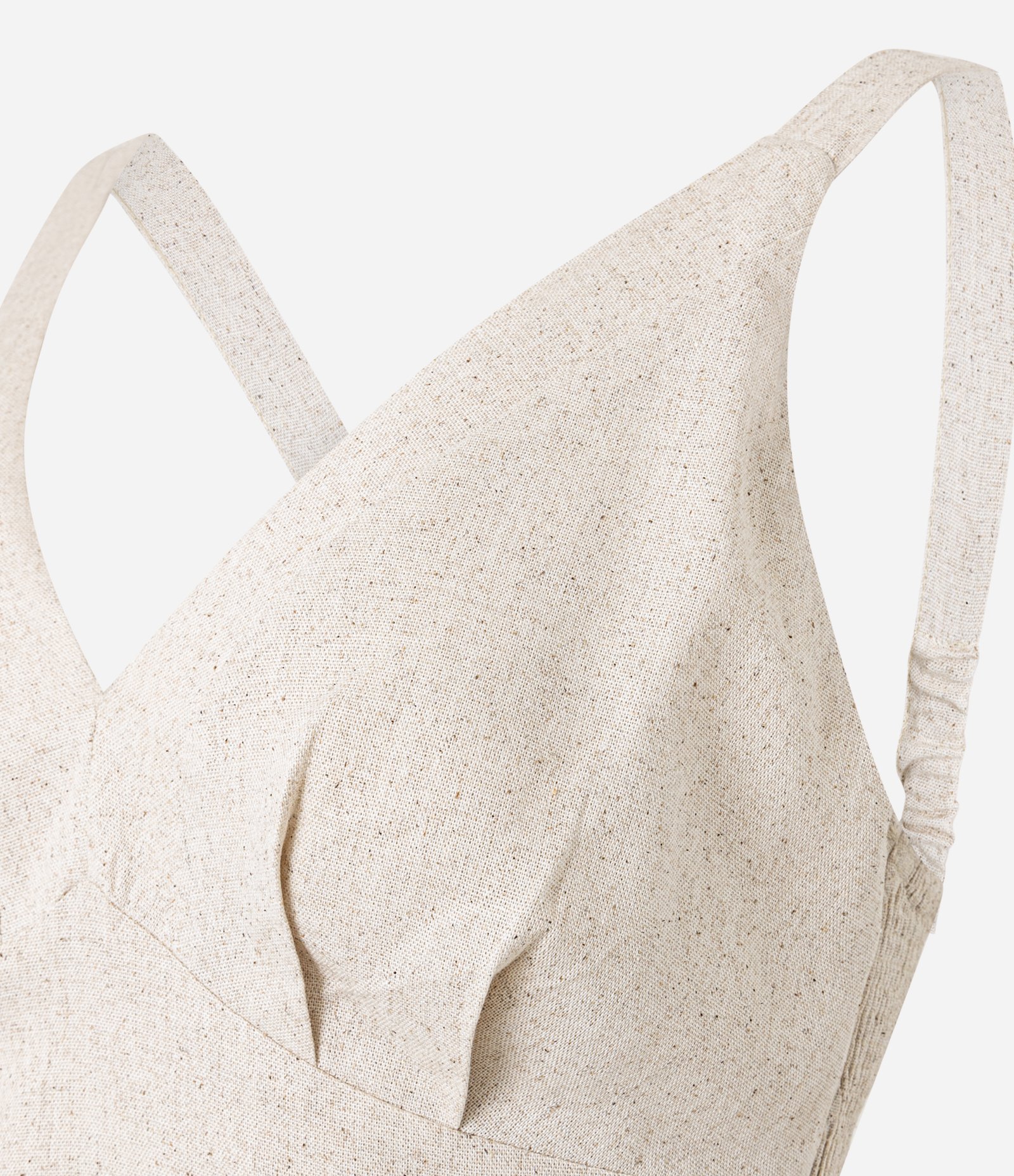 Vestido Evasê Midi em Viscolinho com Recortes Franzidos Bege 2