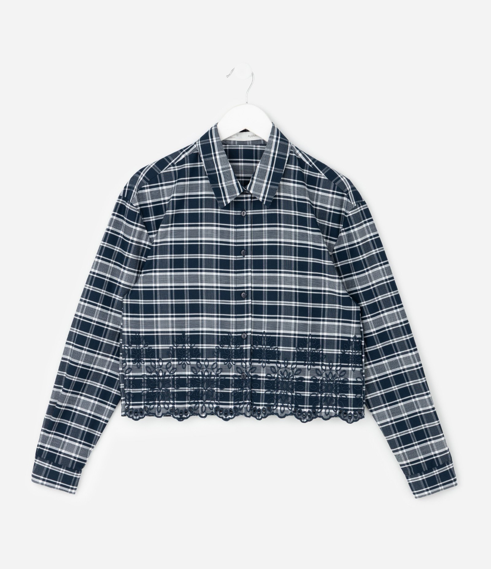 Camisa Infantil de Alfaiataria Xadrez com Laise Bordada na Barra – Tam 5 a 14 Anos Azul/Branco 1