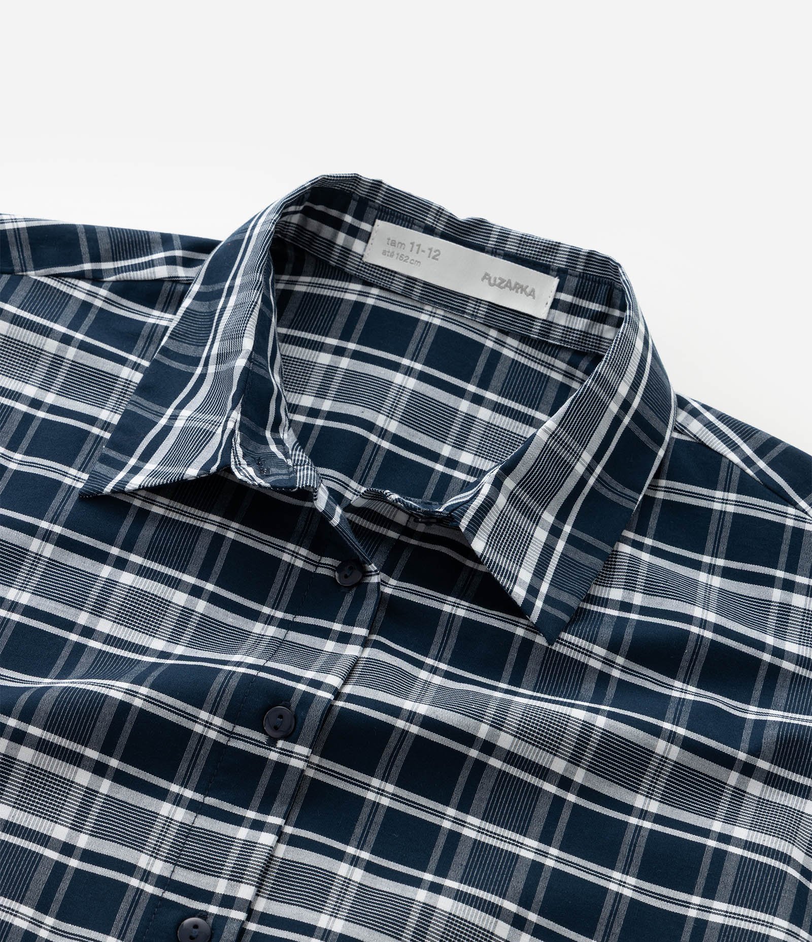 Camisa Infantil de Alfaiataria Xadrez com Laise Bordada na Barra – Tam 5 a 14 Anos Azul/Branco 5