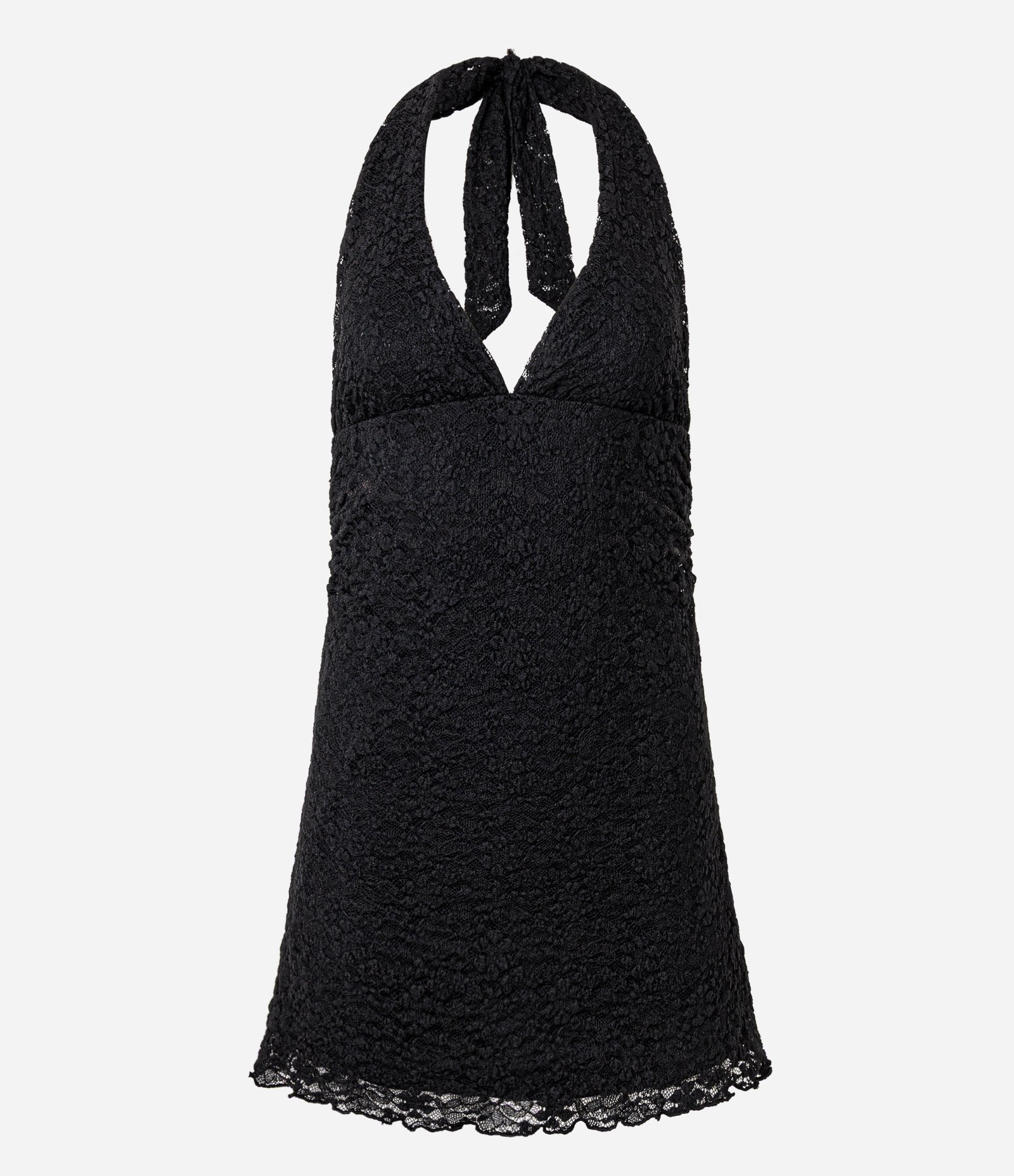 Vestido Frente Única em Renda Texturizada com Alças Longas Preto 4