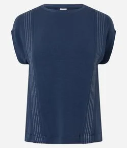 Blusa Manga Curta em Moletinho com Presponhos Verticais