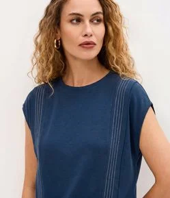 Blusa Manga Curta em Moletinho com Presponhos Verticais