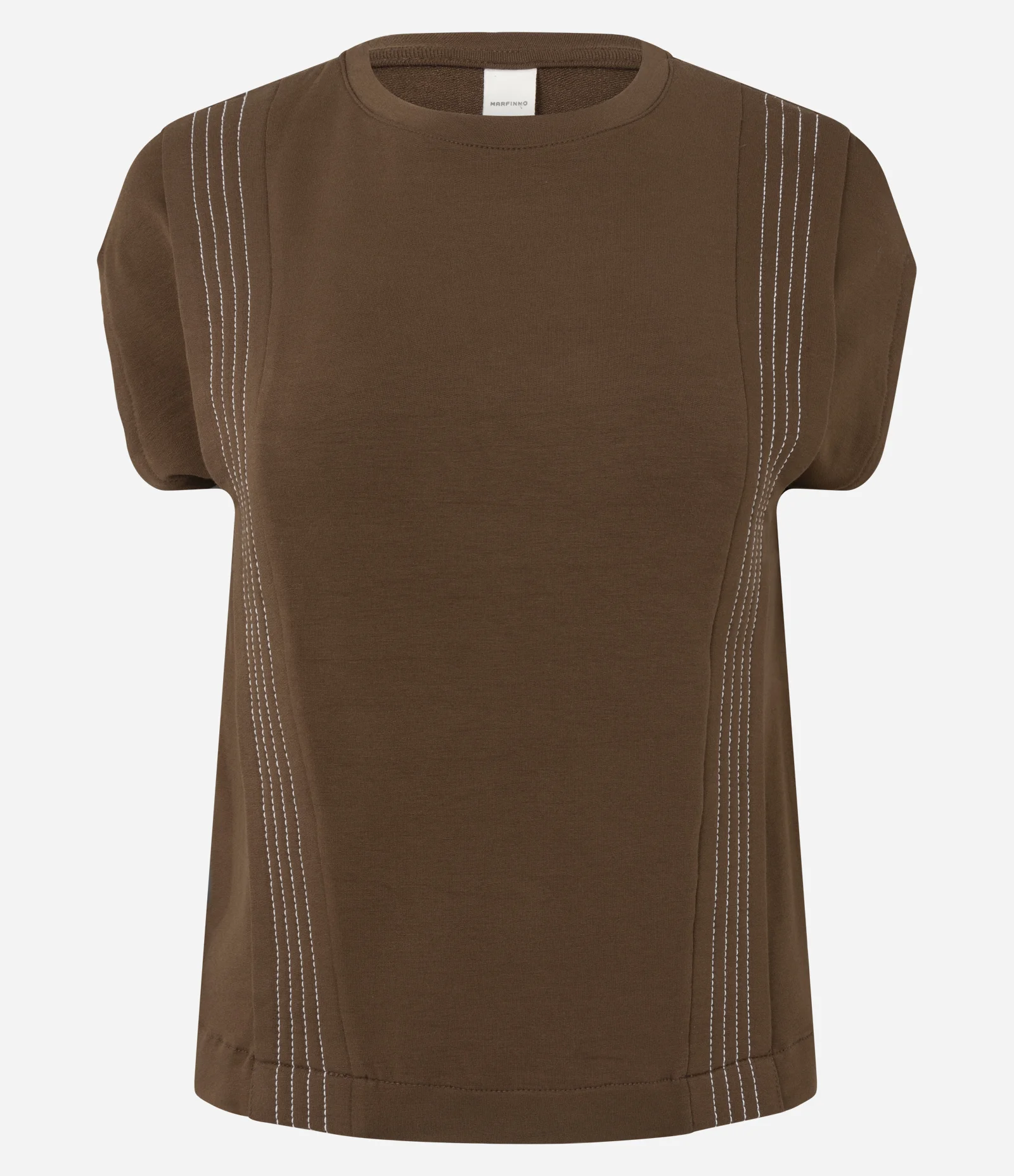 Blusa Manga Curta em Moletinho com Presponhos Verticais Marrom 1