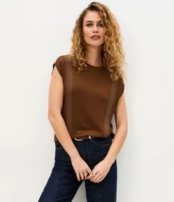 Blusa Manga Curta em Moletinho com Presponhos Verticais