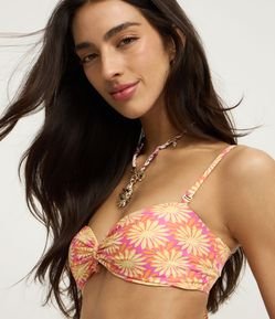 Biquini Top Bandeau em Microfibra Estampado com Alça Removível