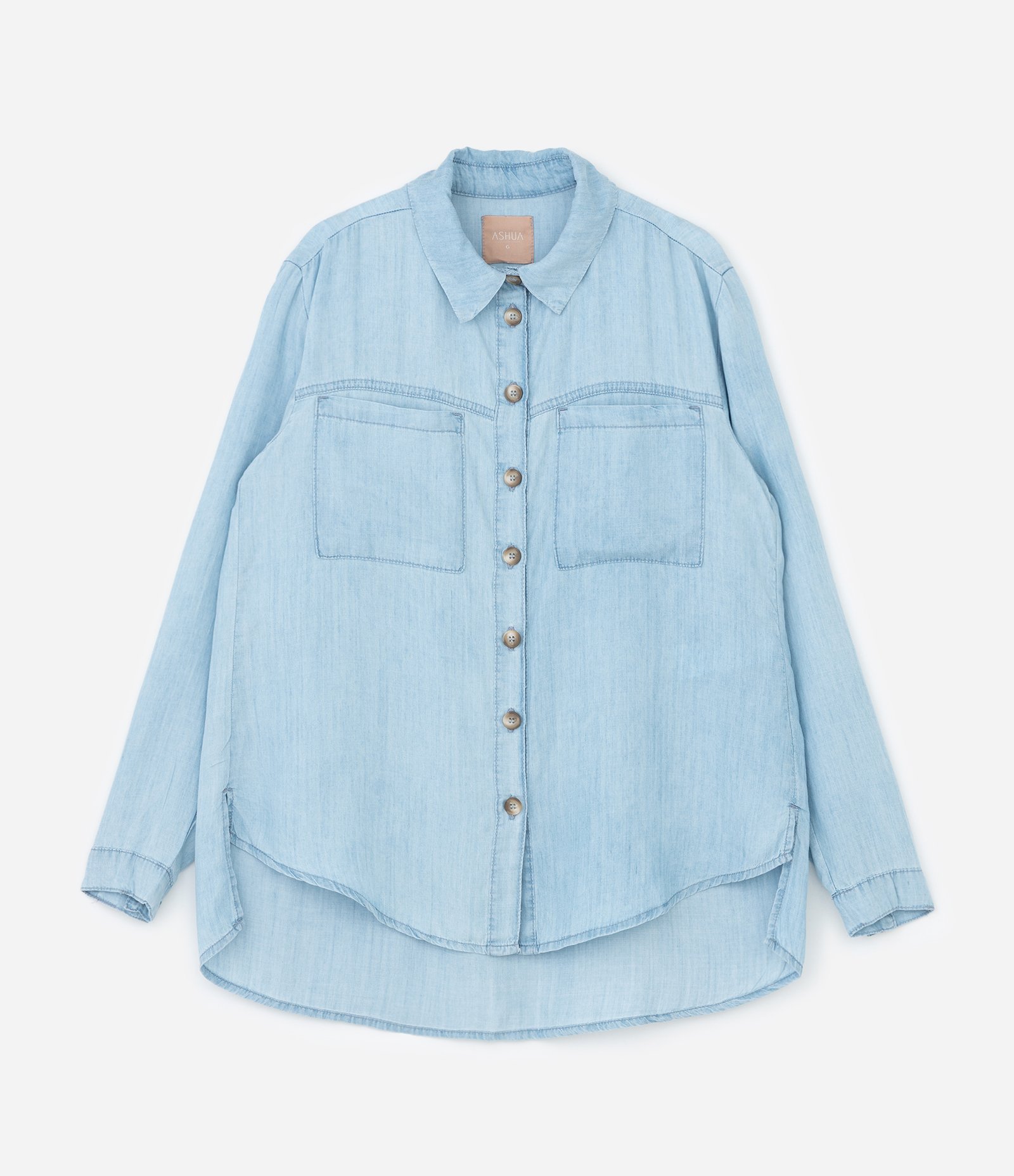 Camisa em Jeans com Bolsos Frontais Curve & Plus Size Claro 2 1