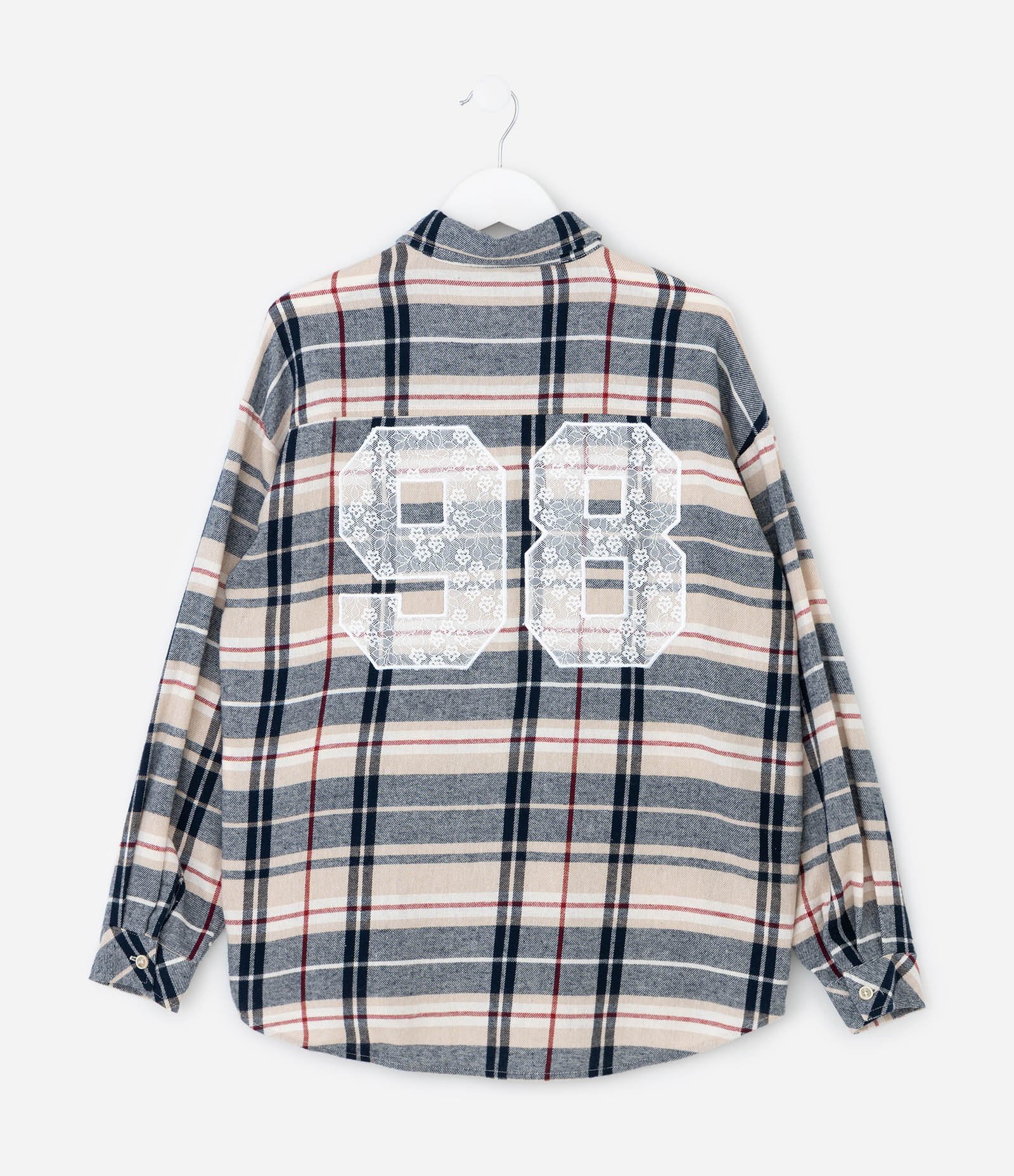 Camisa Infantil Xadrez Flanela com Renda – Tam 5 a 14 Anos Bege/Azul 2
