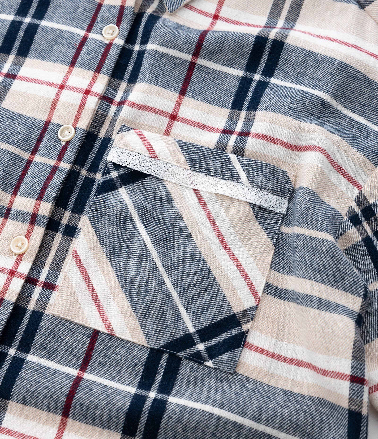 Camisa Infantil Xadrez Flanela com Renda – Tam 5 a 14 Anos Bege/Azul 5