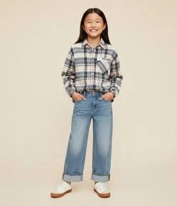 Camisa Infantil Xadrez Flanela com Renda – Tam 5 a 14 Anos