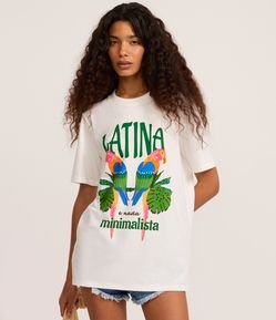 Camiseta em Algodão com Estampa Latina e Araras