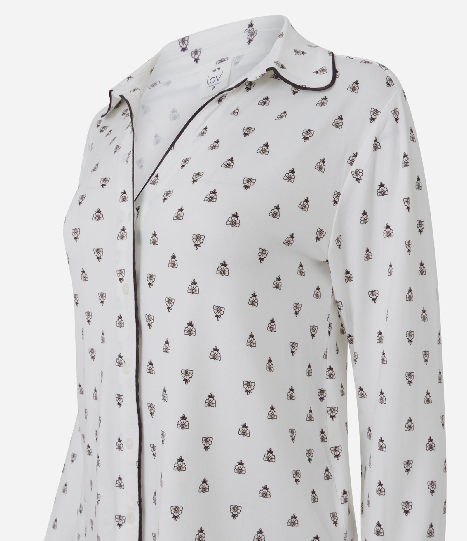 Pijama Feminino Longo Americano Toque Suave Gravataria Branco 2