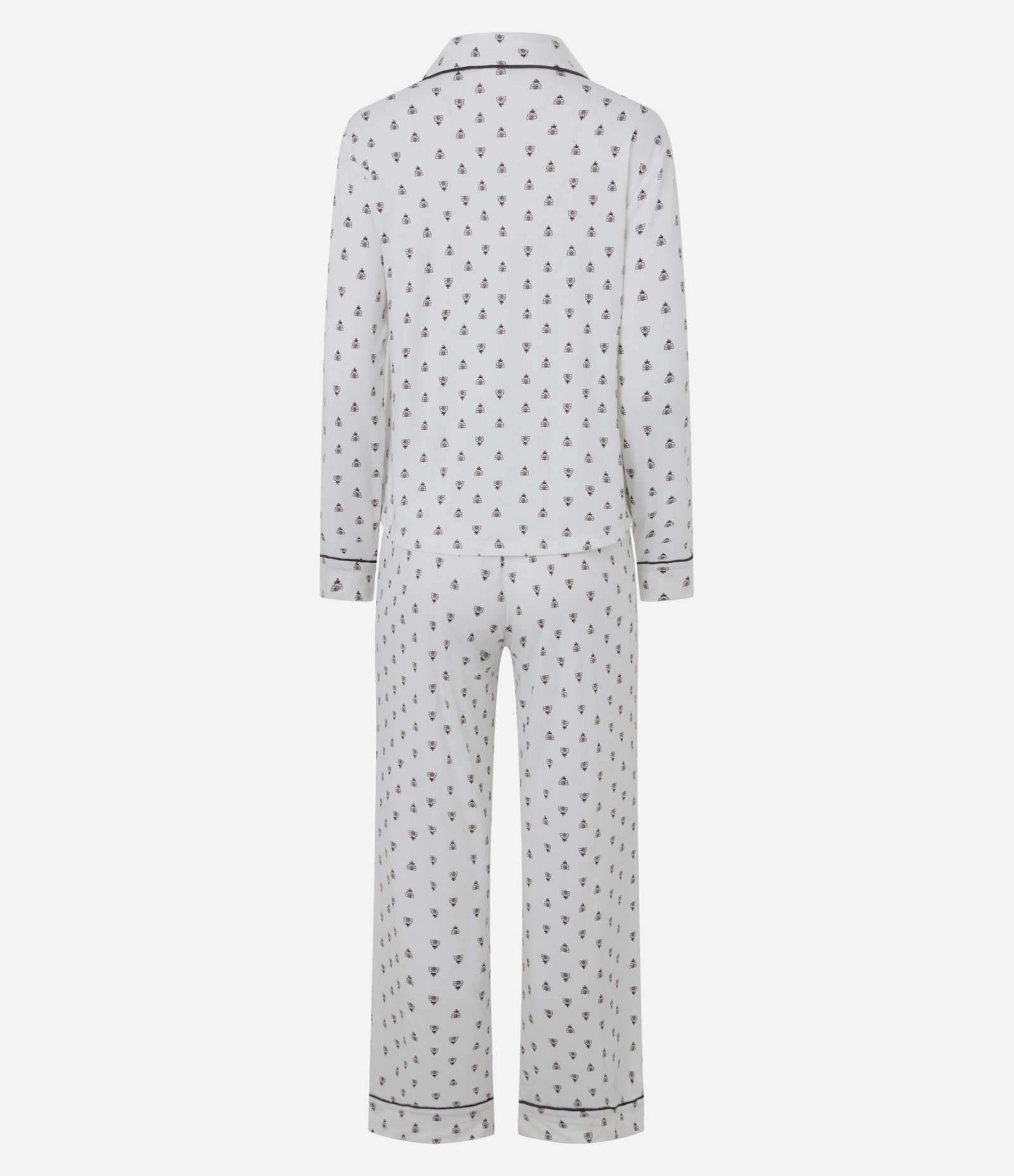 Pijama Feminino Longo Americano Toque Suave Gravataria Branco 3