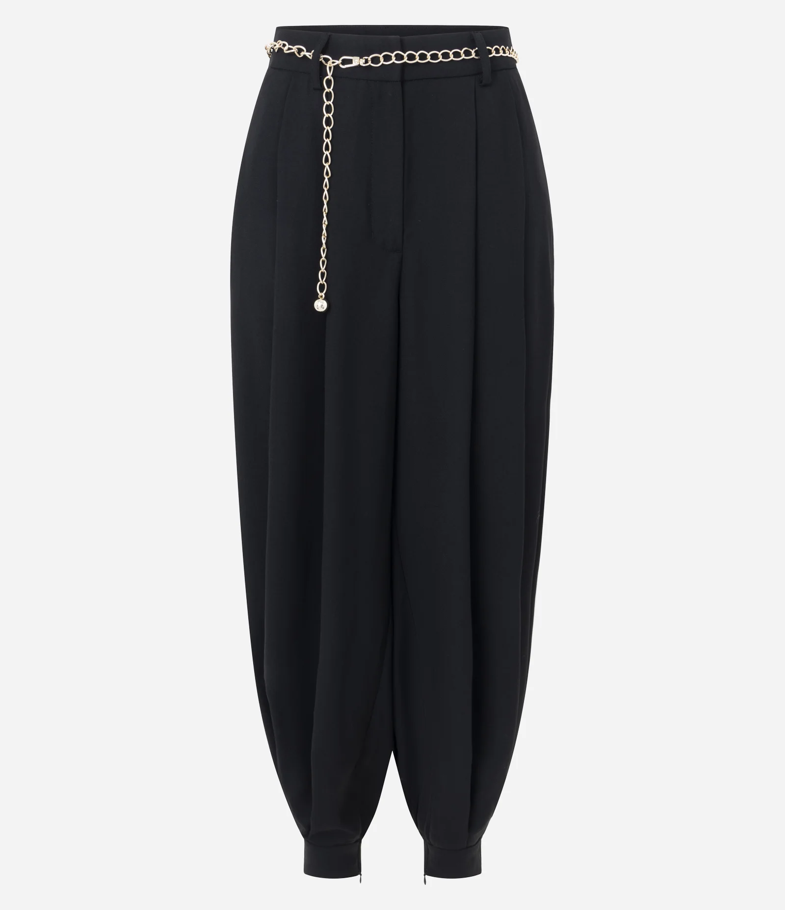 Calça Aladim Alfaiatada com Pregas e Cinto Correntinha Preto 1