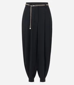 Calça Aladim Alfaiatada com Pregas e Cinto Correntinha