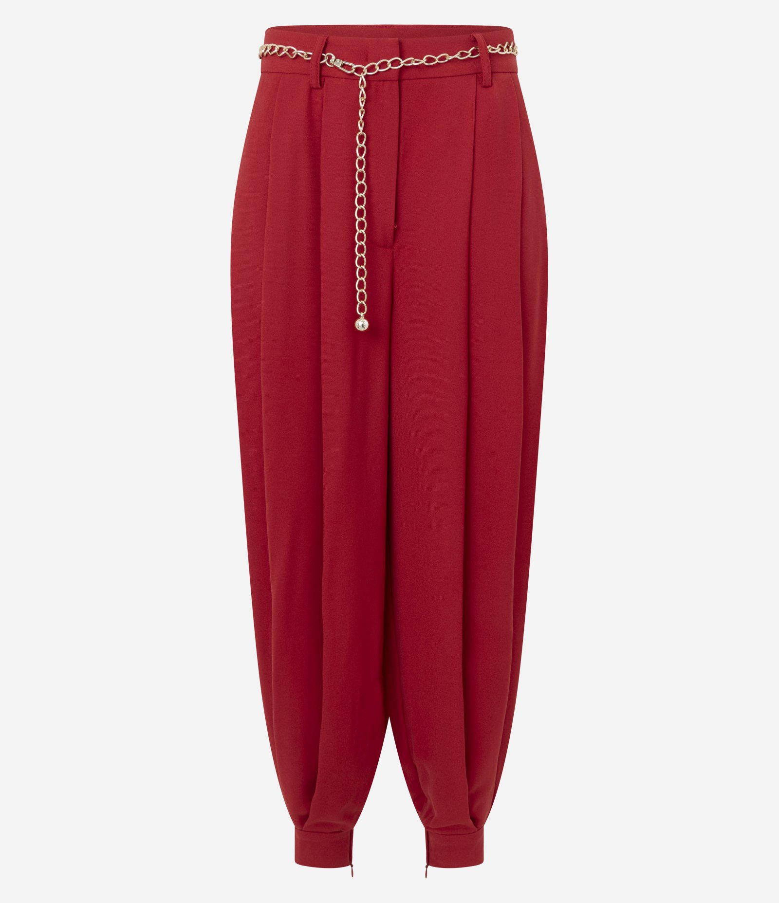 Calça Aladim Alfaiatada com Pregas e Cinto Correntinha Vermelho 6