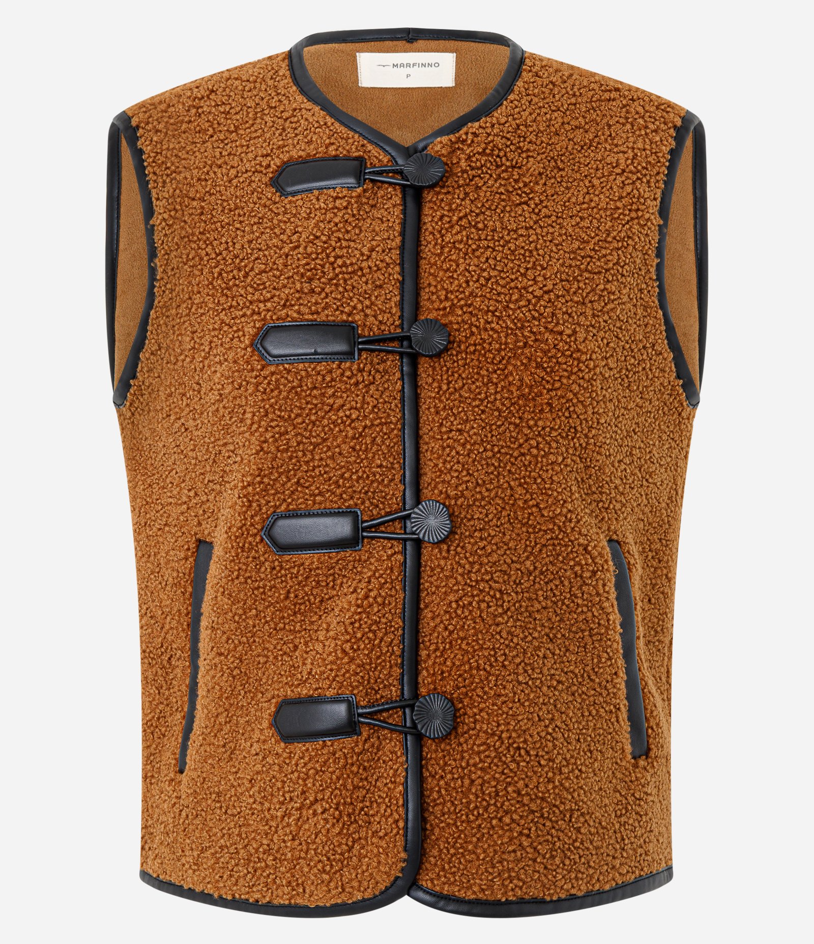 Colete com Textura de Pelos e Detalhes em PU Marrom 6