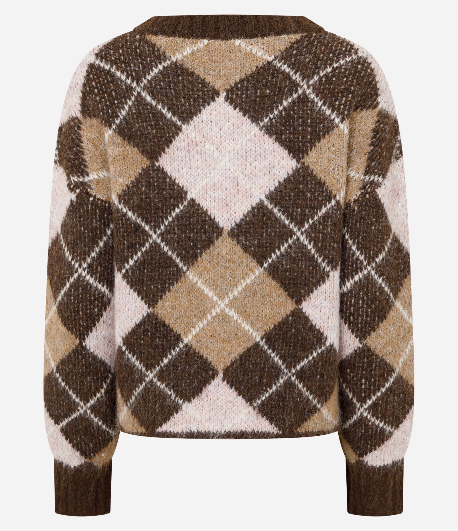 Cardigan em Tricô Xadrez Argyle e Botões Marrom 3