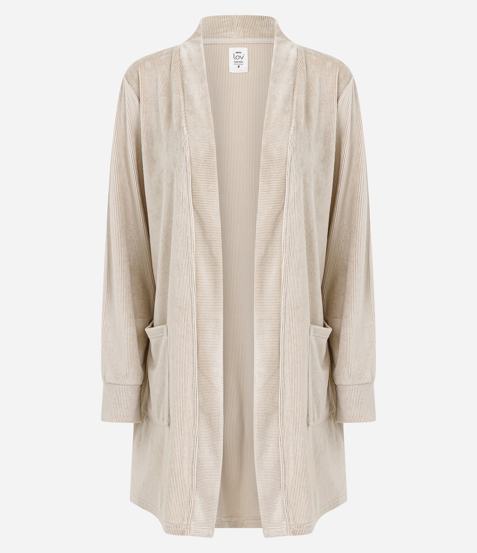 Robe Regular em Plush Canelado com Bolsos Bege 1