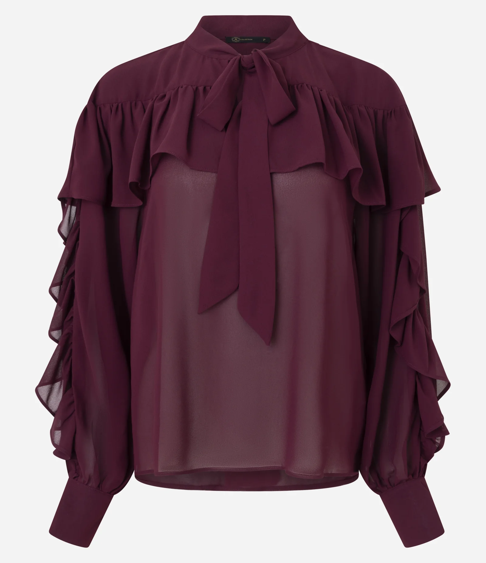 Blusa em Chiffon com Babados e Amarração Frontal Bordô 1