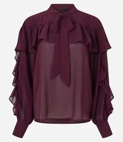 Blusa em Chiffon com Babados e Amarração Frontal