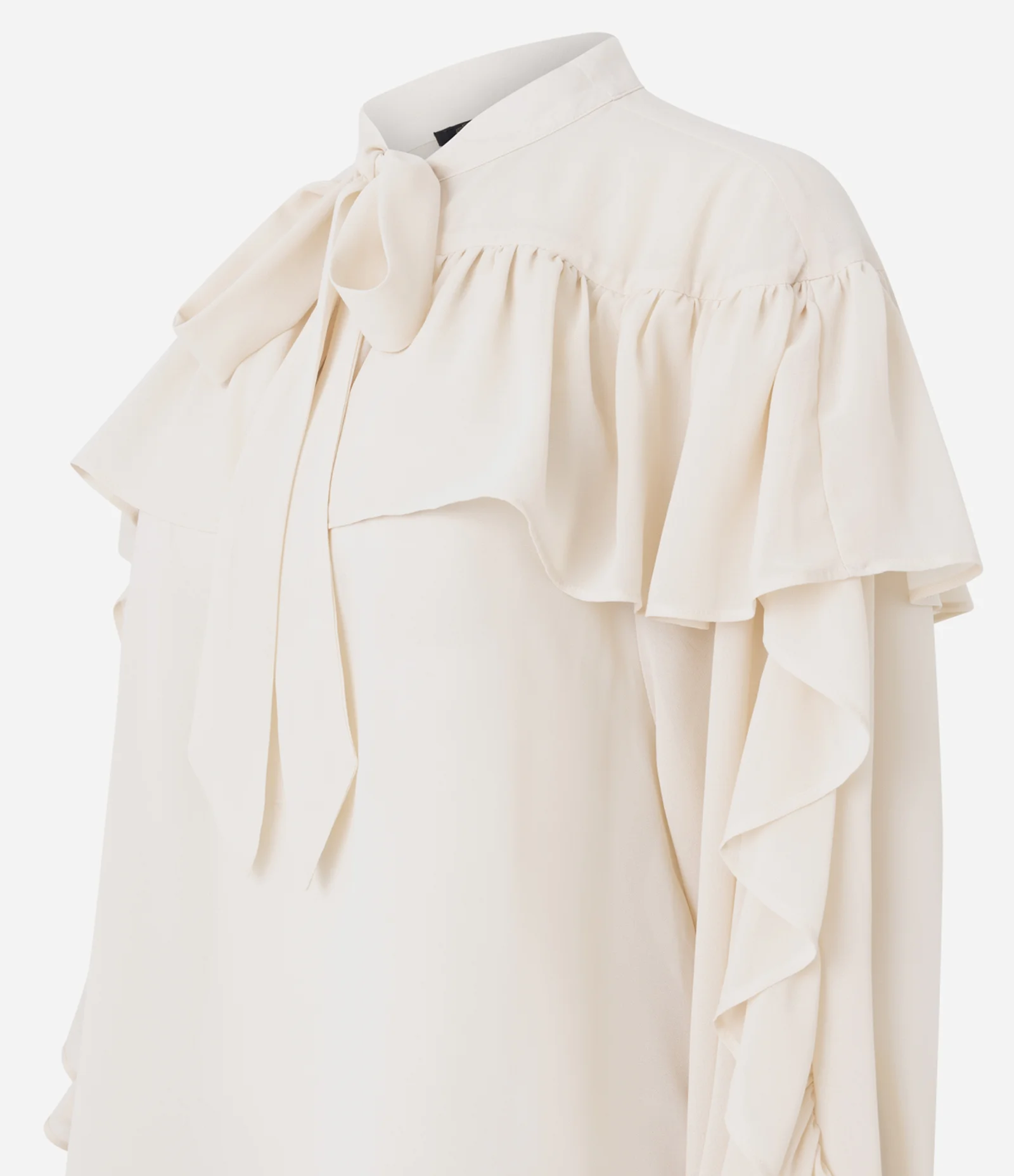 Blusa em Chiffon com Babados e Amarração Frontal Bege 2