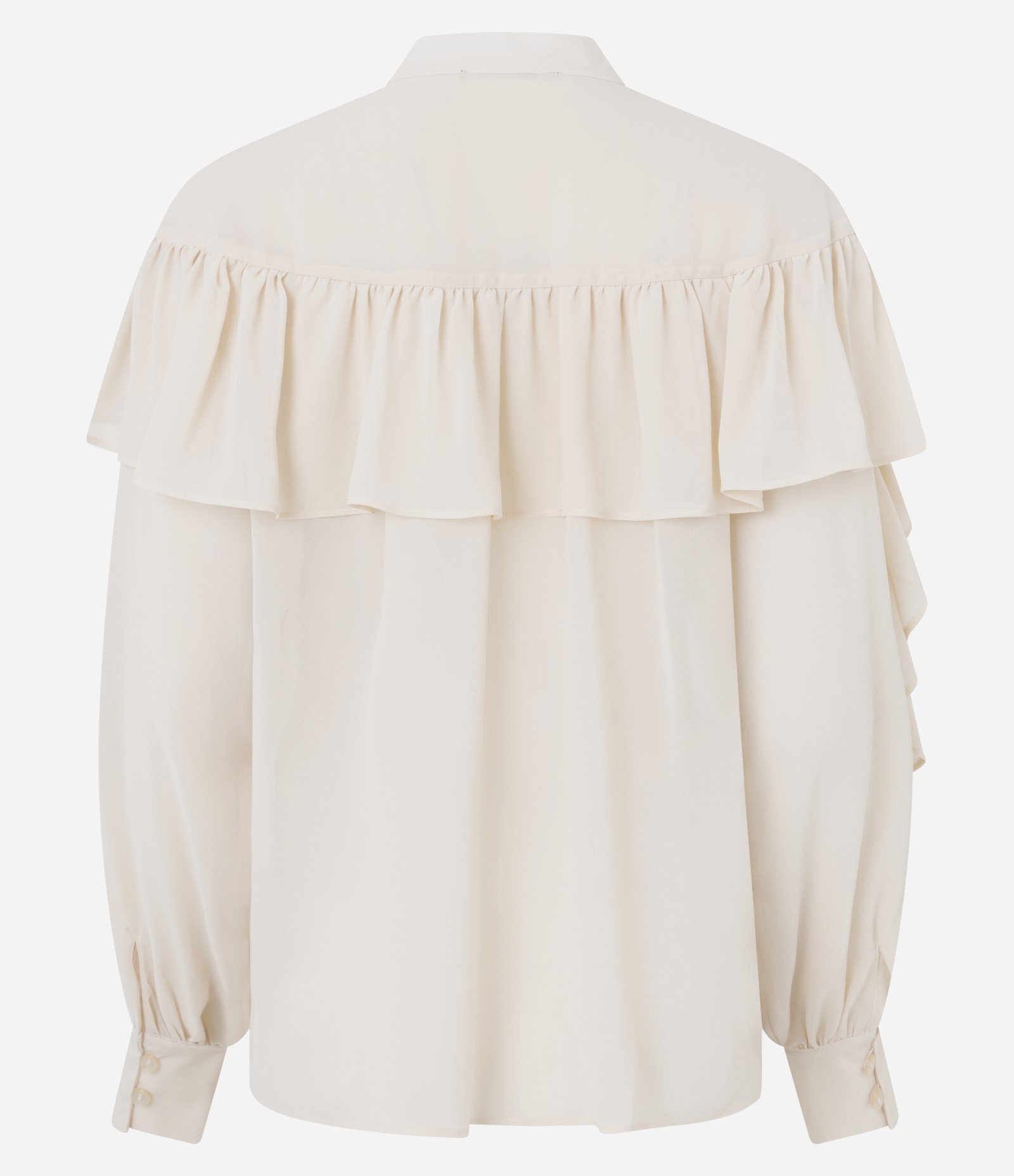 Blusa em Chiffon com Babados e Amarração Frontal Bege 3