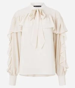 Blusa em Chiffon com Babados e Amarração Frontal