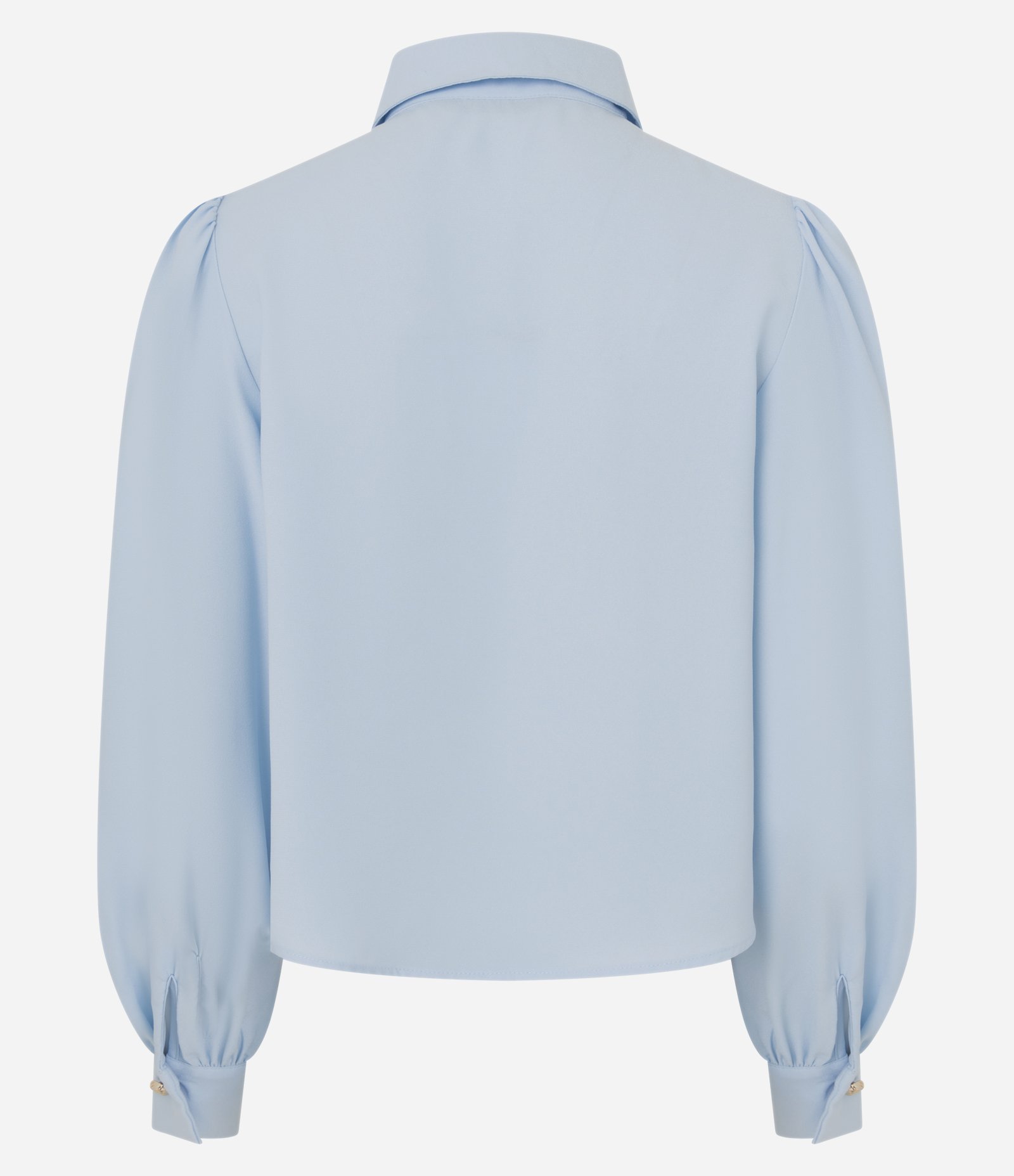 Camisa em Crepe com Botão Diferenciado e Manga Bufante Azul 2