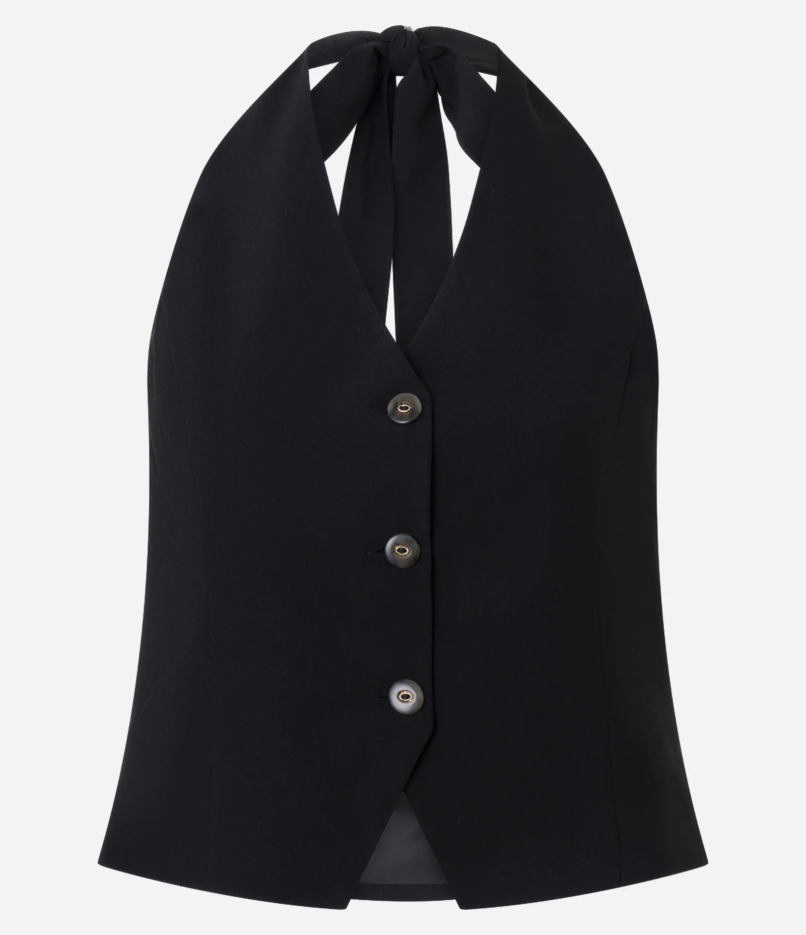 Colete Frente Única em Alfaiataria com Amarração no Pescoço e Botões Preto 1