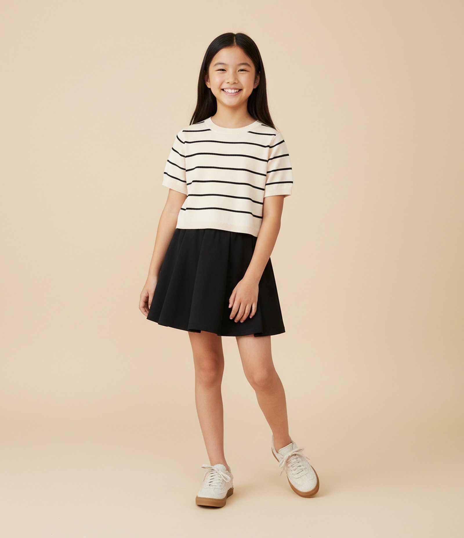 Camiseta Infantil em Jacquard Listrado – Tam 5 a 14 Anos Off White 1