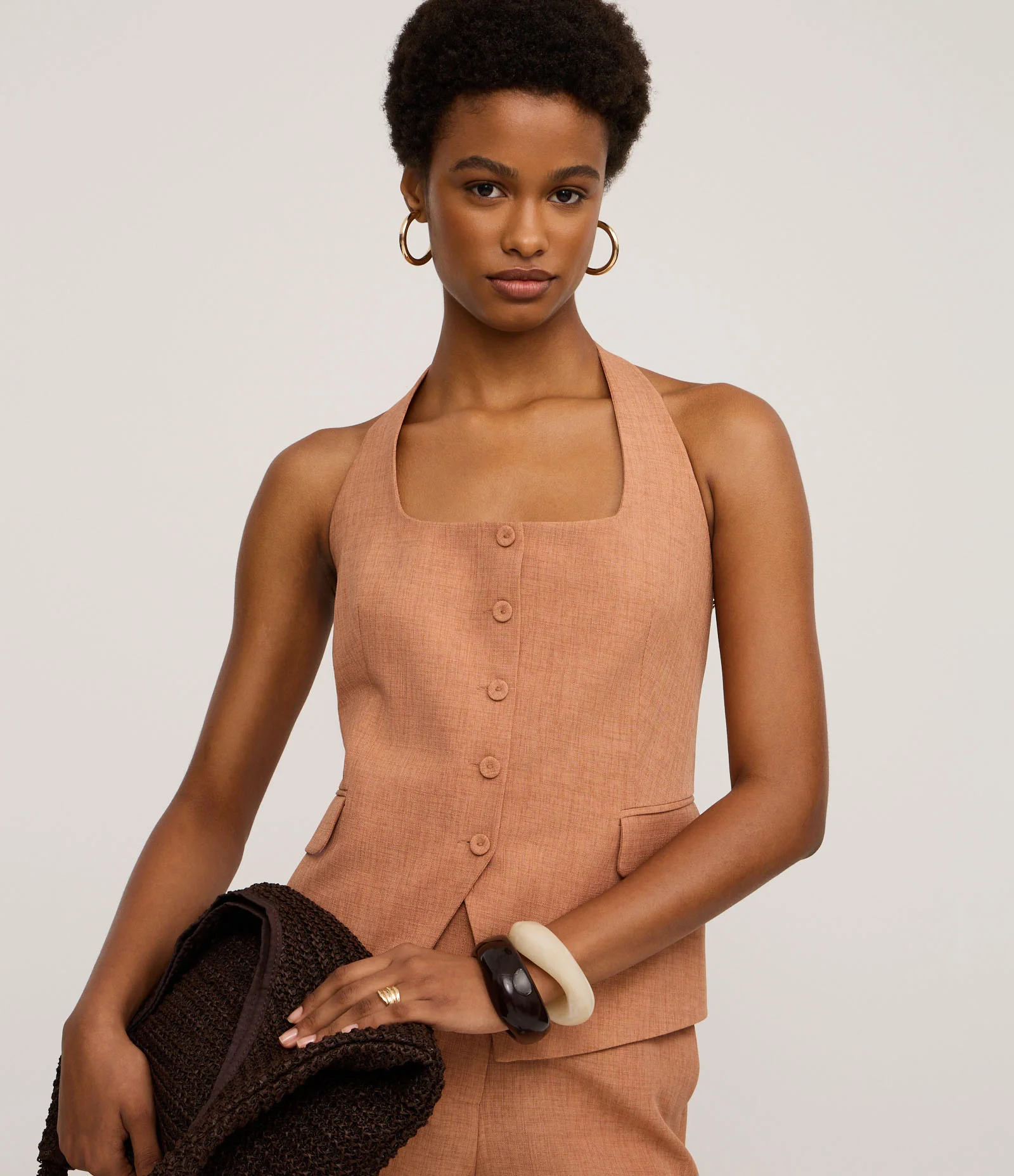 Colete Frente Única Afaiatado com Lapelas Terracota 1