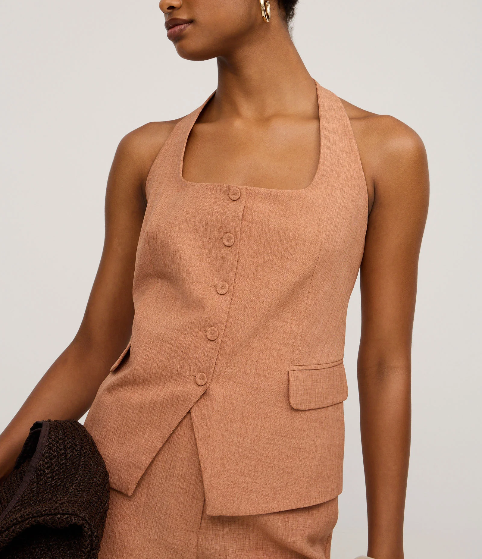 Colete Frente Única Afaiatado com Lapelas Terracota 4