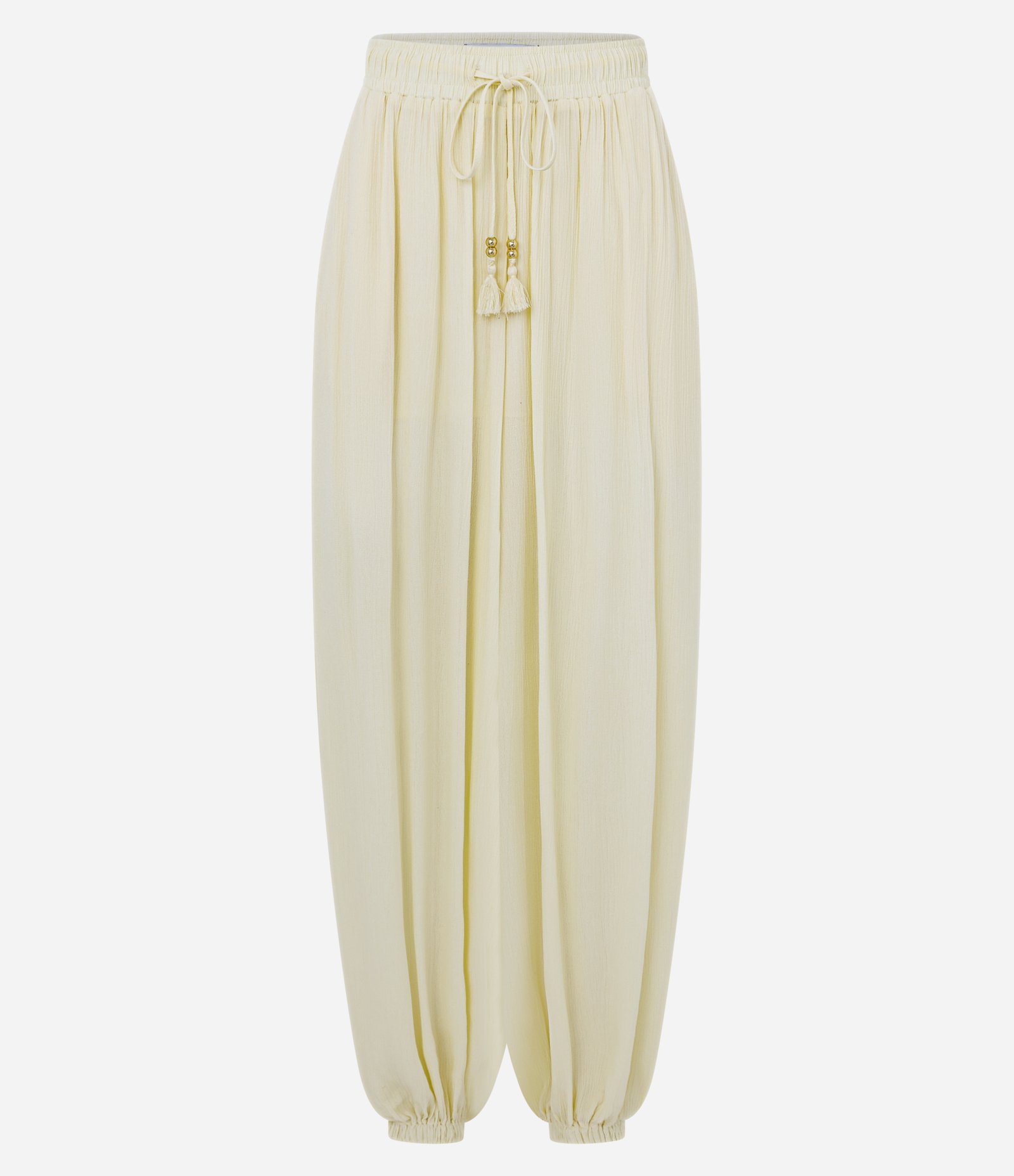 Calça Balloon em Viscose com Barra Franzida Bege 5