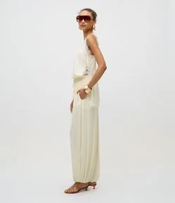 Calça Balloon em Viscose com Barra Franzida