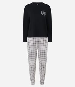 Pijama Longo em Peach Touch com Estampa Xadrez