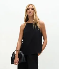 Blusa Feminina Sem Manga Halterneck em Crepe