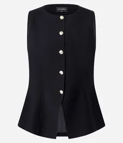 Colete Alfaiatado em Viscose com Barra Estruturada