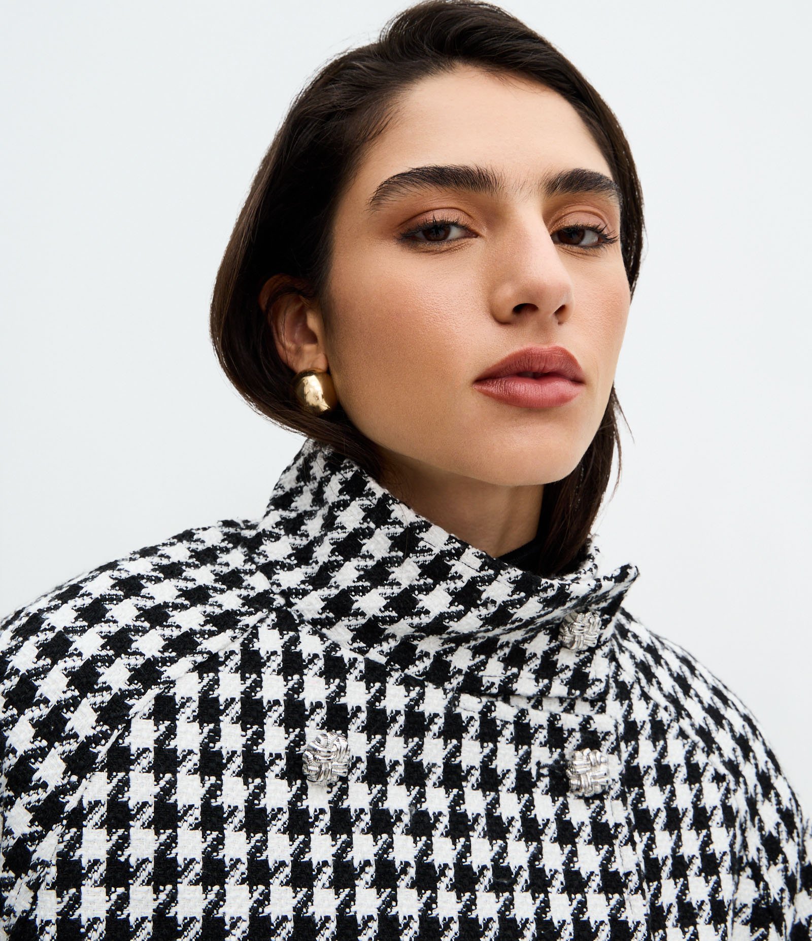 Casaco Curto com Estampa Pied de Poule Branco/Preto 3