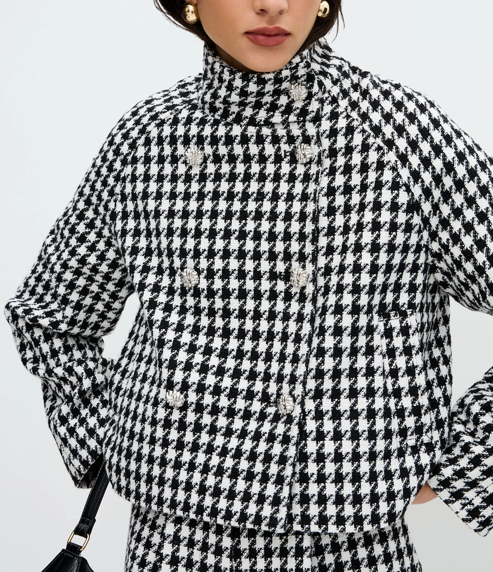 Casaco Curto com Estampa Pied de Poule Branco/Preto 4