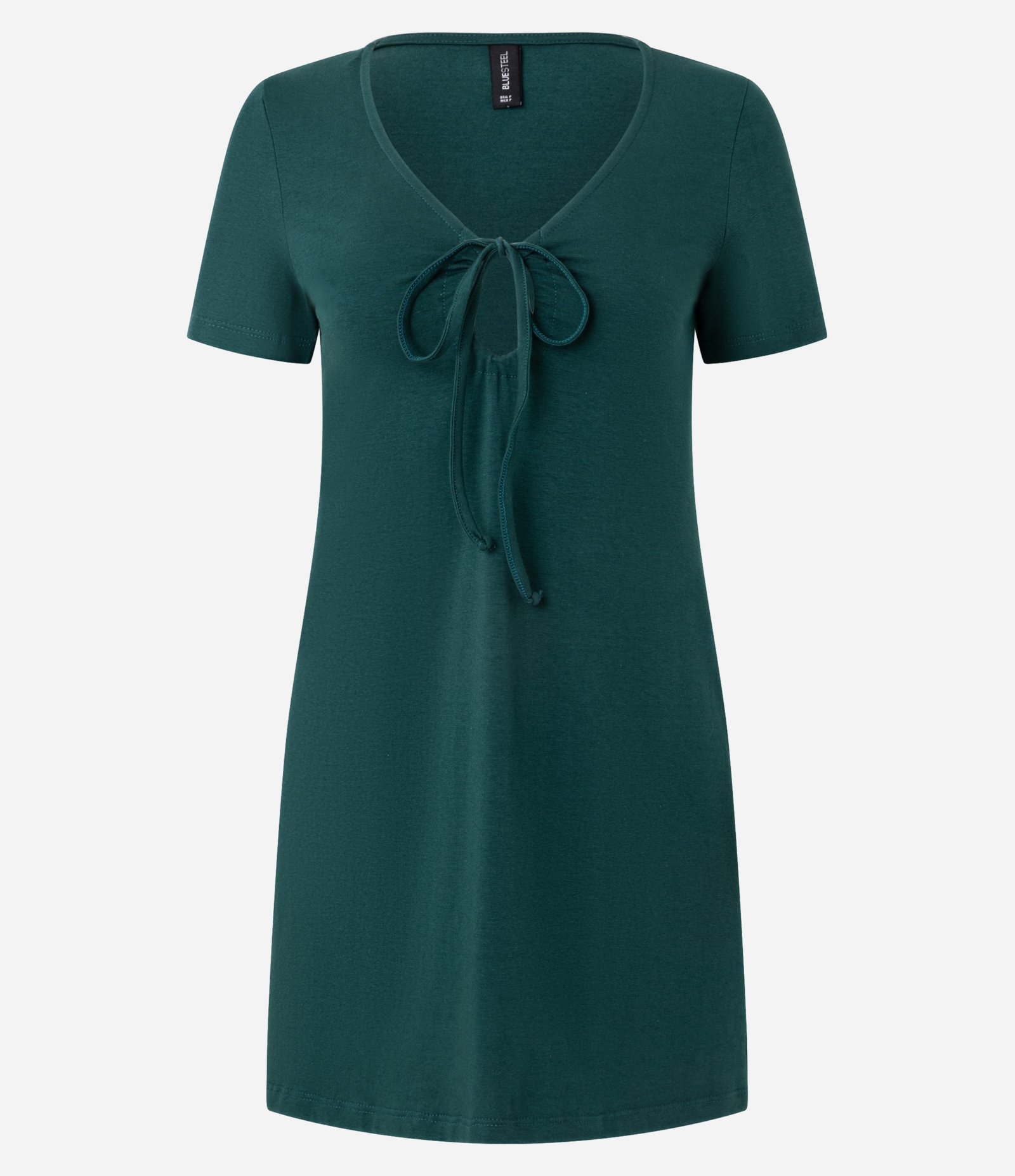 Vestido Curto em Algodão Liso Com Decote em V com Amarração Frontal Verde 5
