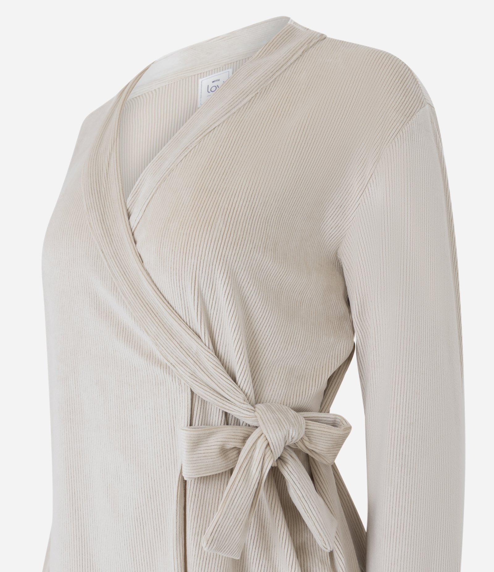 Blusa Longo em Plush Canelado com Amarração Bege 2