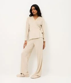 Blusa Longo em Plush Canelado com Amarração