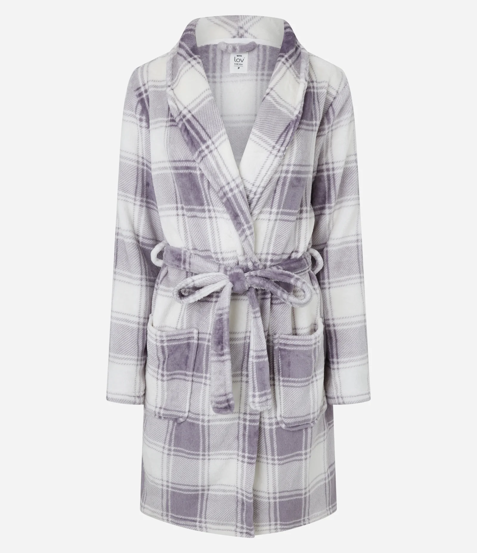 Robe Regular em Fleece com Estampa Xadrez Roxo 1