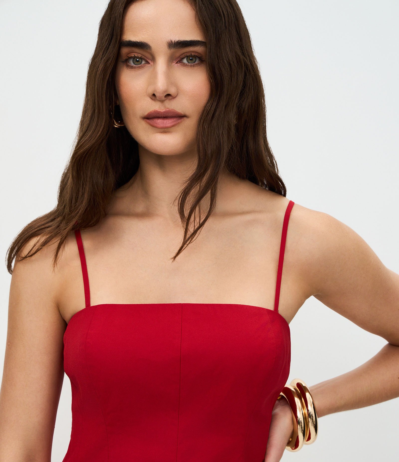 Blusa Peplum em Crepe com Alças Finas Reguláveis Vermelho 3