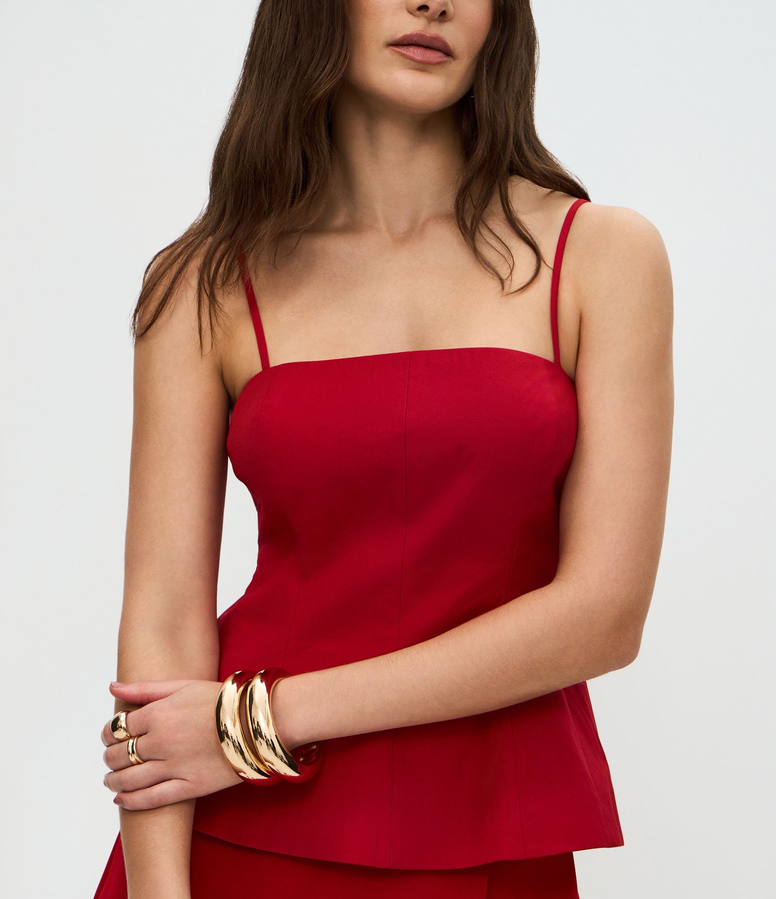 Blusa Peplum em Crepe com Alças Finas Reguláveis Vermelho 4
