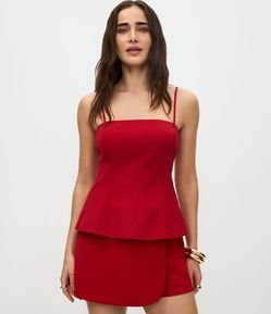Blusa Peplum em Crepe com Alças Finas Reguláveis