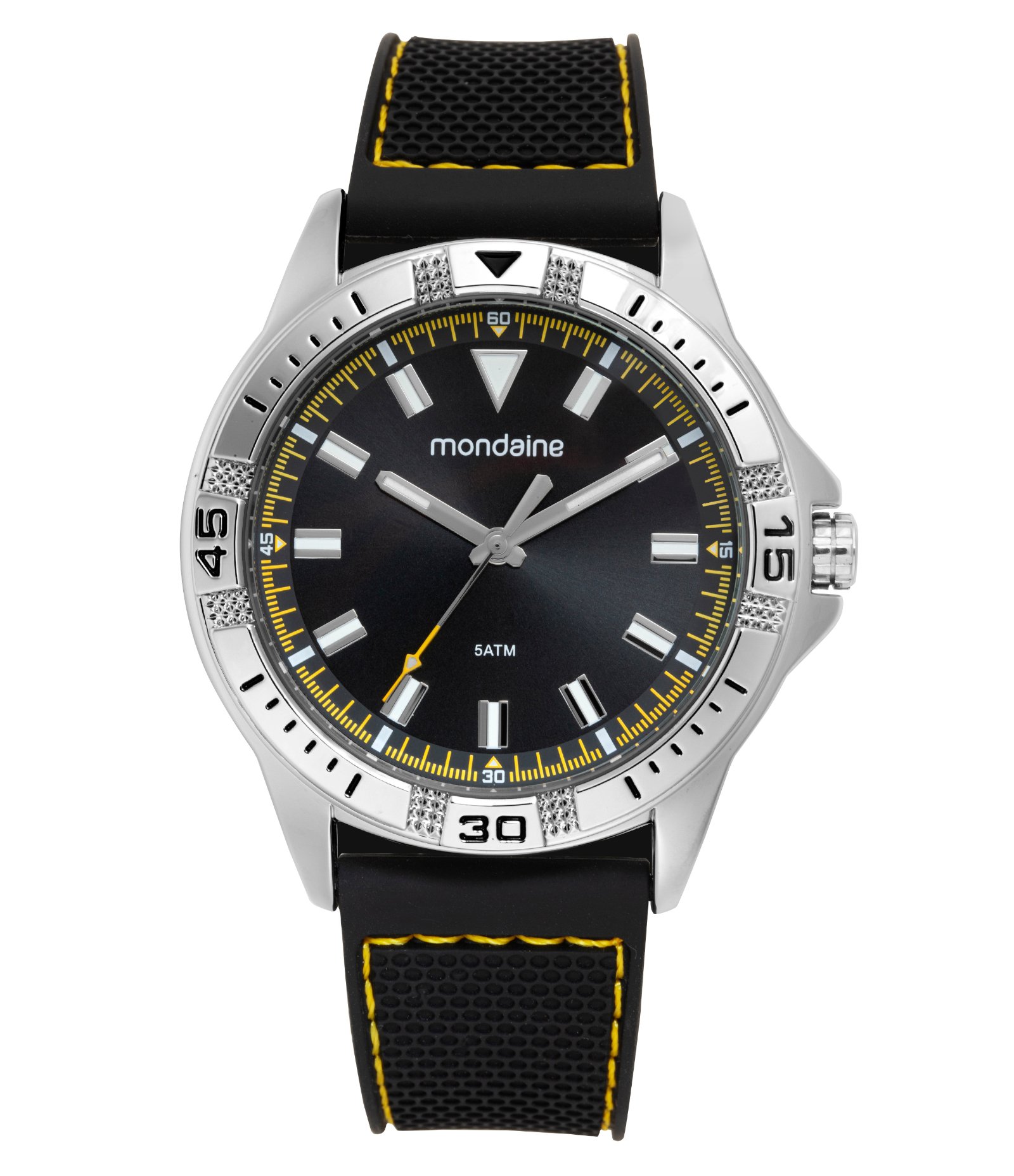 Relógio Analógico Metal Cromado e Silicone Preto Masculino Mondaine Preto 1