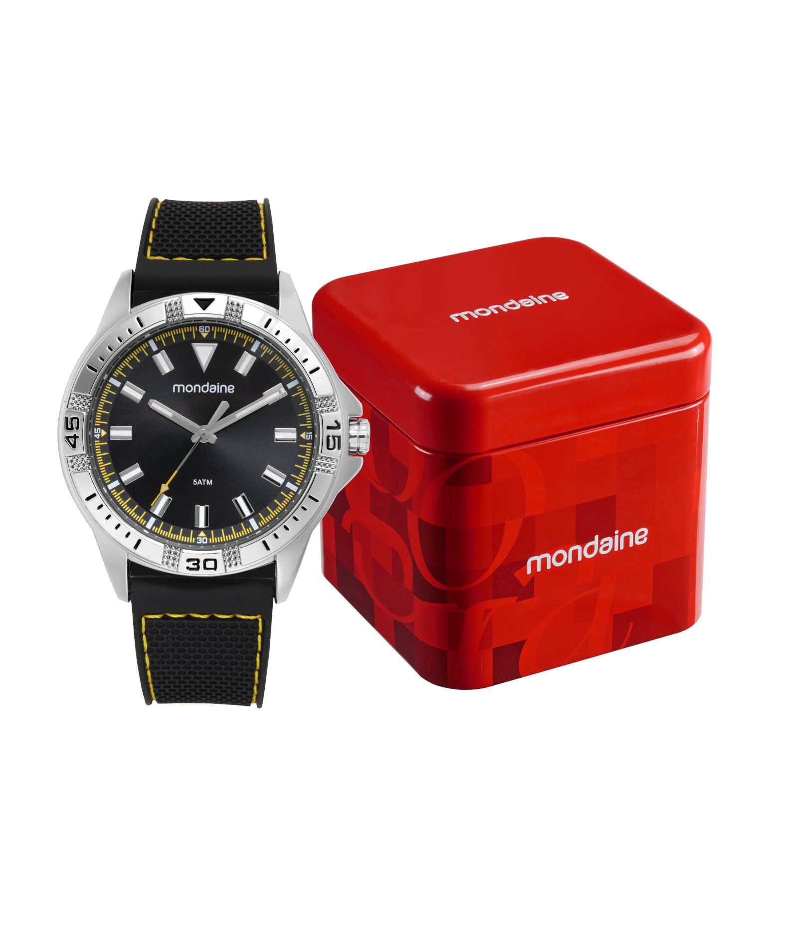 Relógio Analógico Metal Cromado e Silicone Preto Masculino Mondaine Preto 2